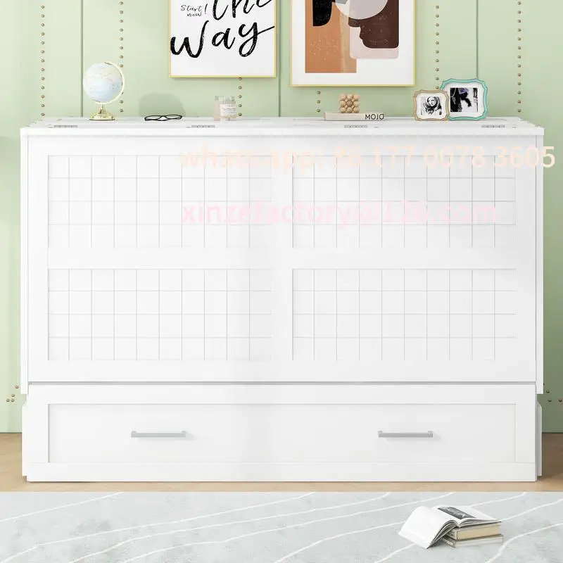 

Customizable Queen Size Bed with Drawer & Side Shelves, White Finish