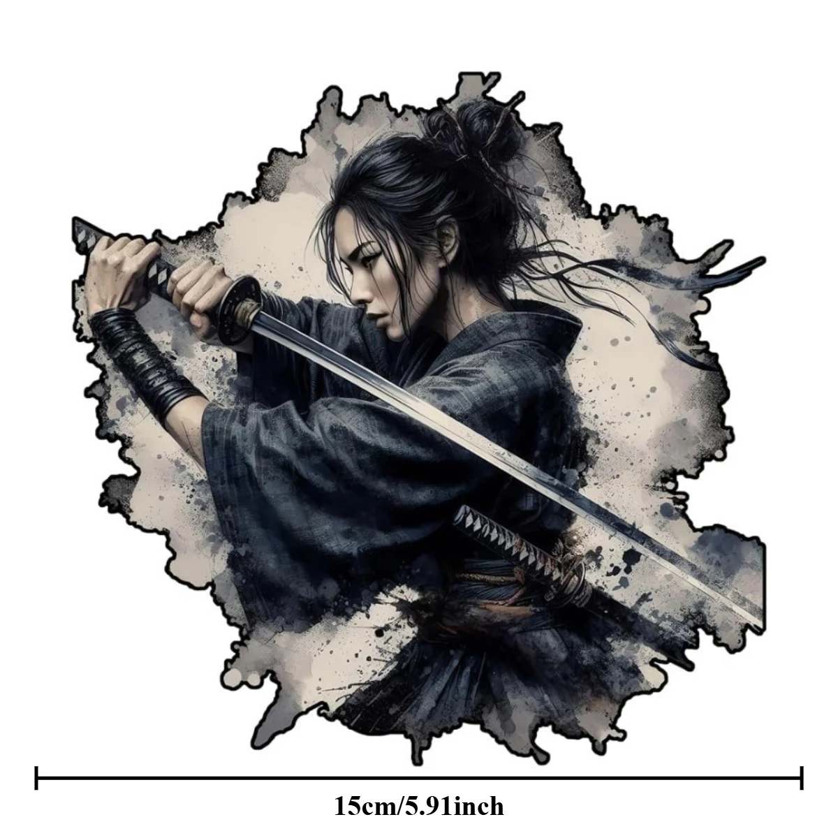 Japanese Samurai Girl Katana Sticker Ink Splash Anime Vinyl Decal for Motorcycle Camper Bumper Car Window Otaku Decor
