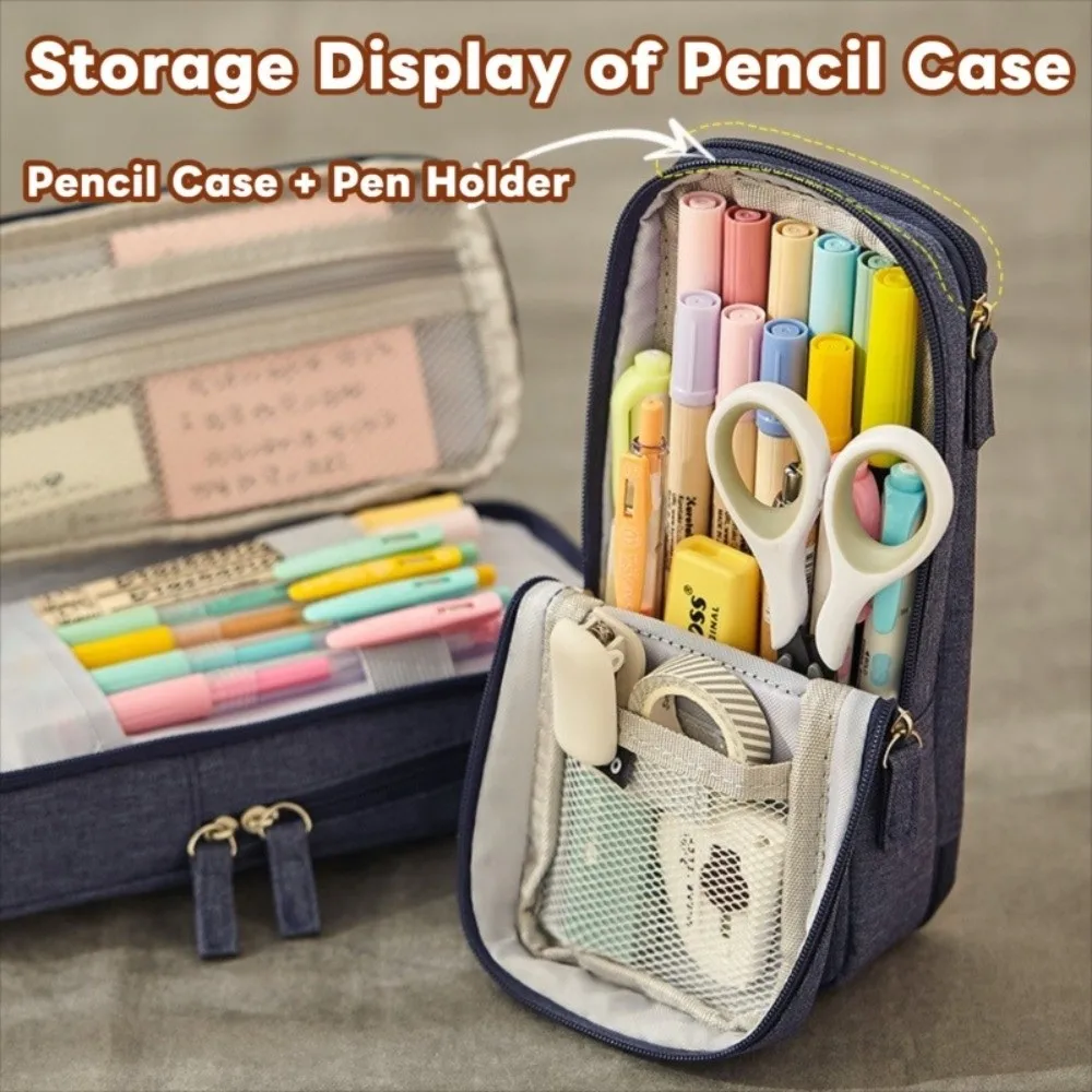 Large-capacity Folding Pencil Case Double-layer Simple Pen Storage Bag Aesthetic Zipper Student Stationary Boxes Children