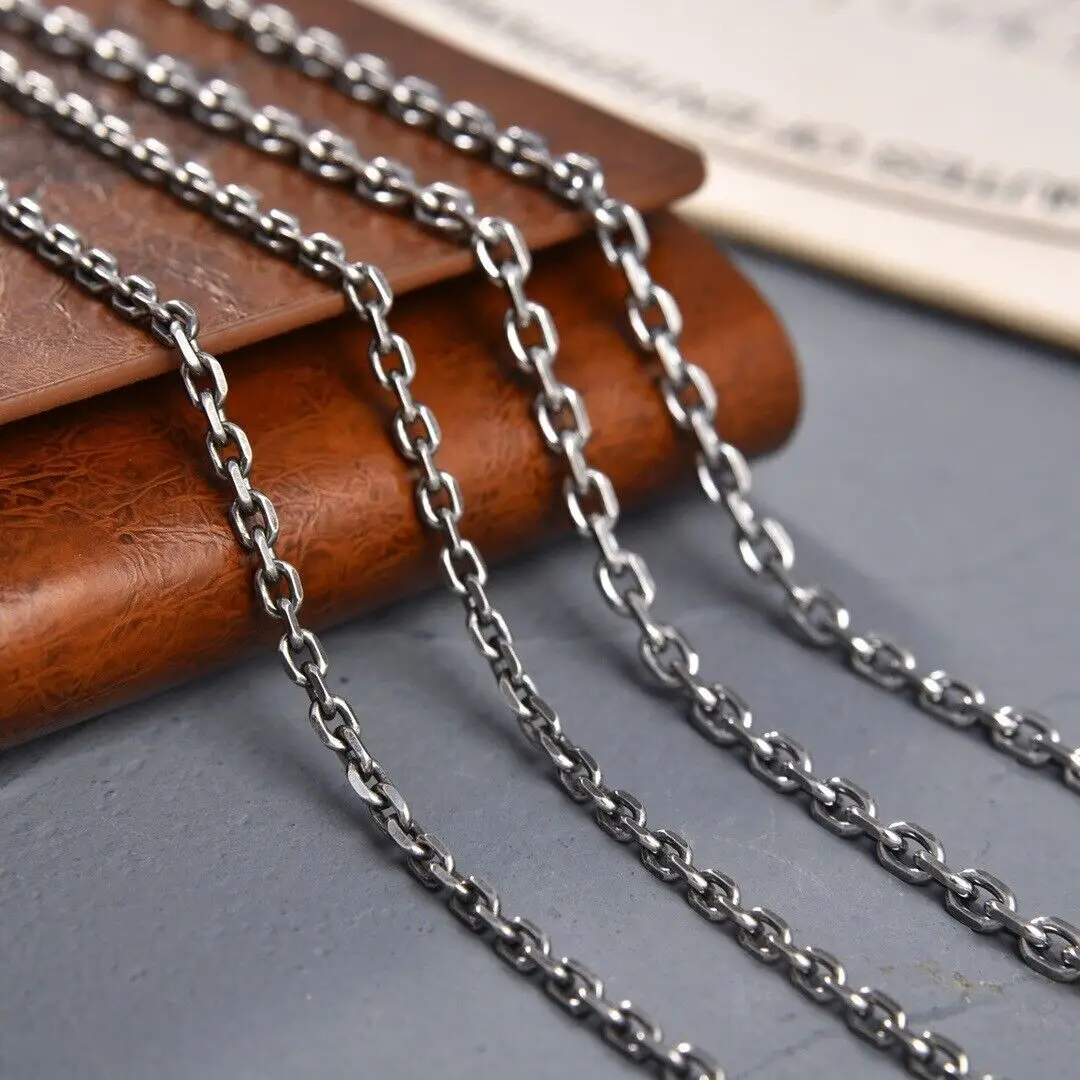 Real 925 Sterling Silver 3mm Cable Link Chain Men's Necklace 19.7inch - 31.5inch