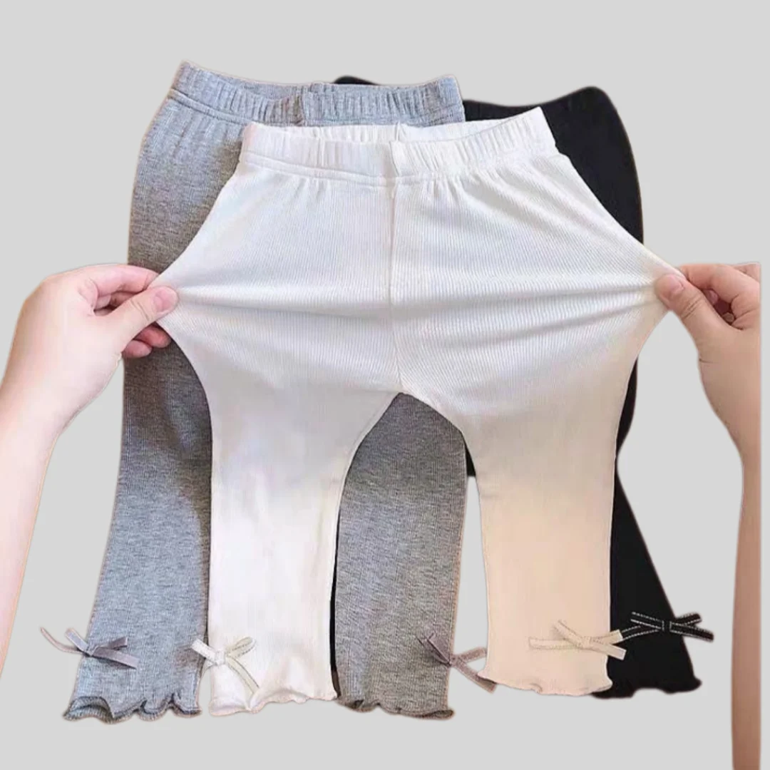 1-6 Y 2026 Autumn Princess Style Girls Leggings Bow Ruffle Hem Solid Color Kids Pants Thin Soft Children Leggings