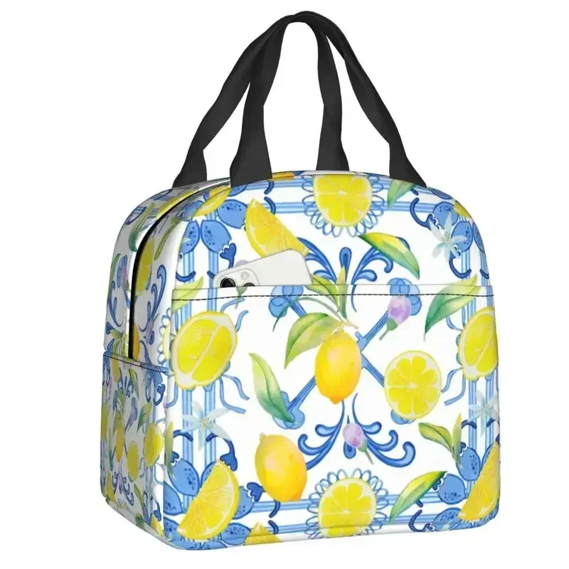 Tropical Fruit Summer Lemon Insulated Lunch Box for Women Reusable Thermal Cooler Lunch Bag Food Picnic Container Tote Bags
