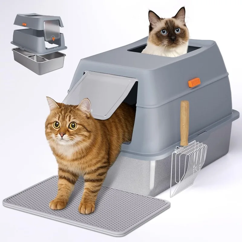 

Stainless Steel Litter Box with Lid, 8” Deep Pan, Extra Large Litter Box for Big Cats, Anti-Leakage, Odor Free