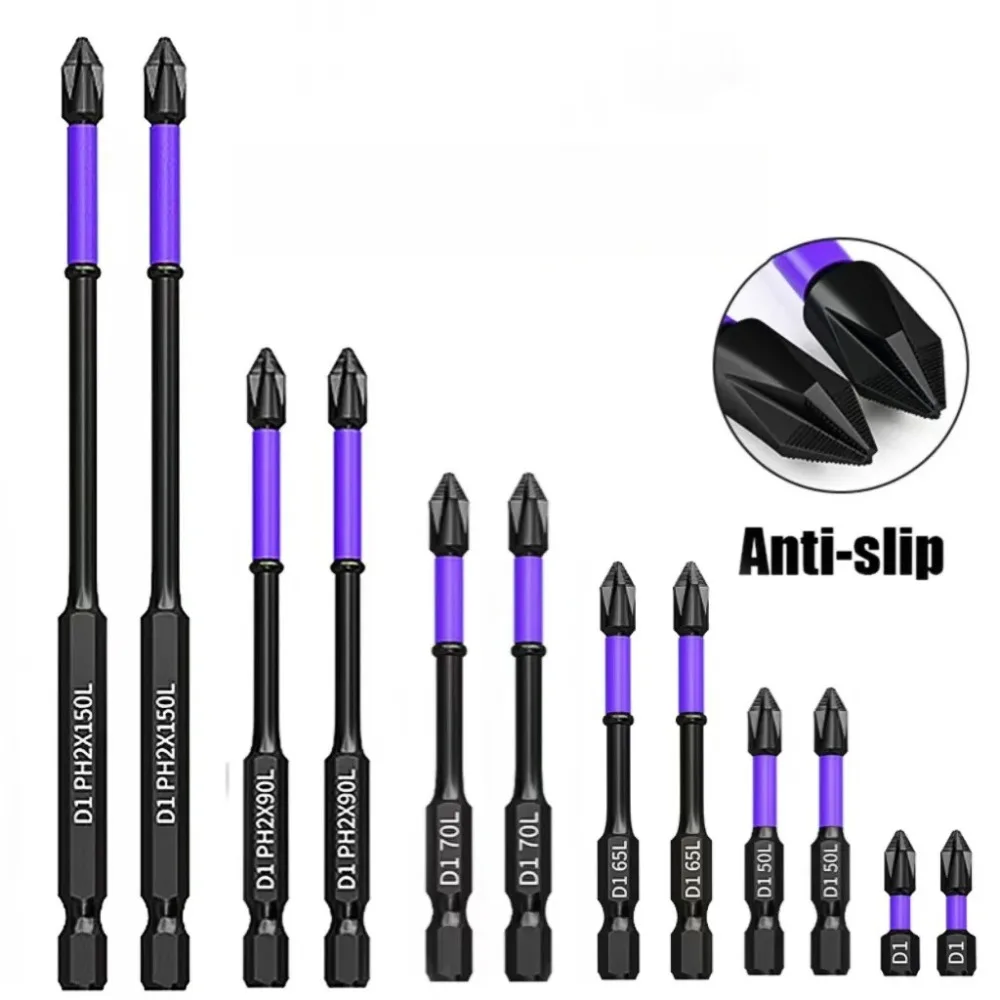 D1 Anti-Slip and Shock-Proof Bits Screwdriver Bits,High Hardness Strong Magnetic 25/50/65/70/90/150mm PH2 Screwdriver Set