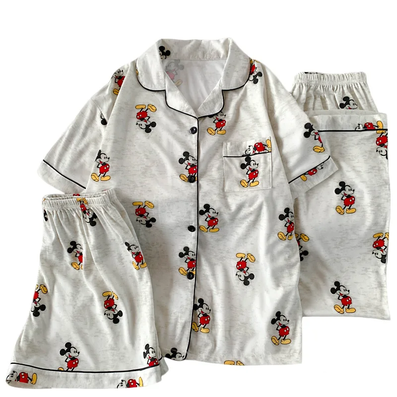 3 Stuks Mickey Mouse Pyjama Set Vrouwen Zomer Korte Mouwen Leuke Nachtkleding Herfst Student Thuis Kleding Driedelige set Nachtjapon