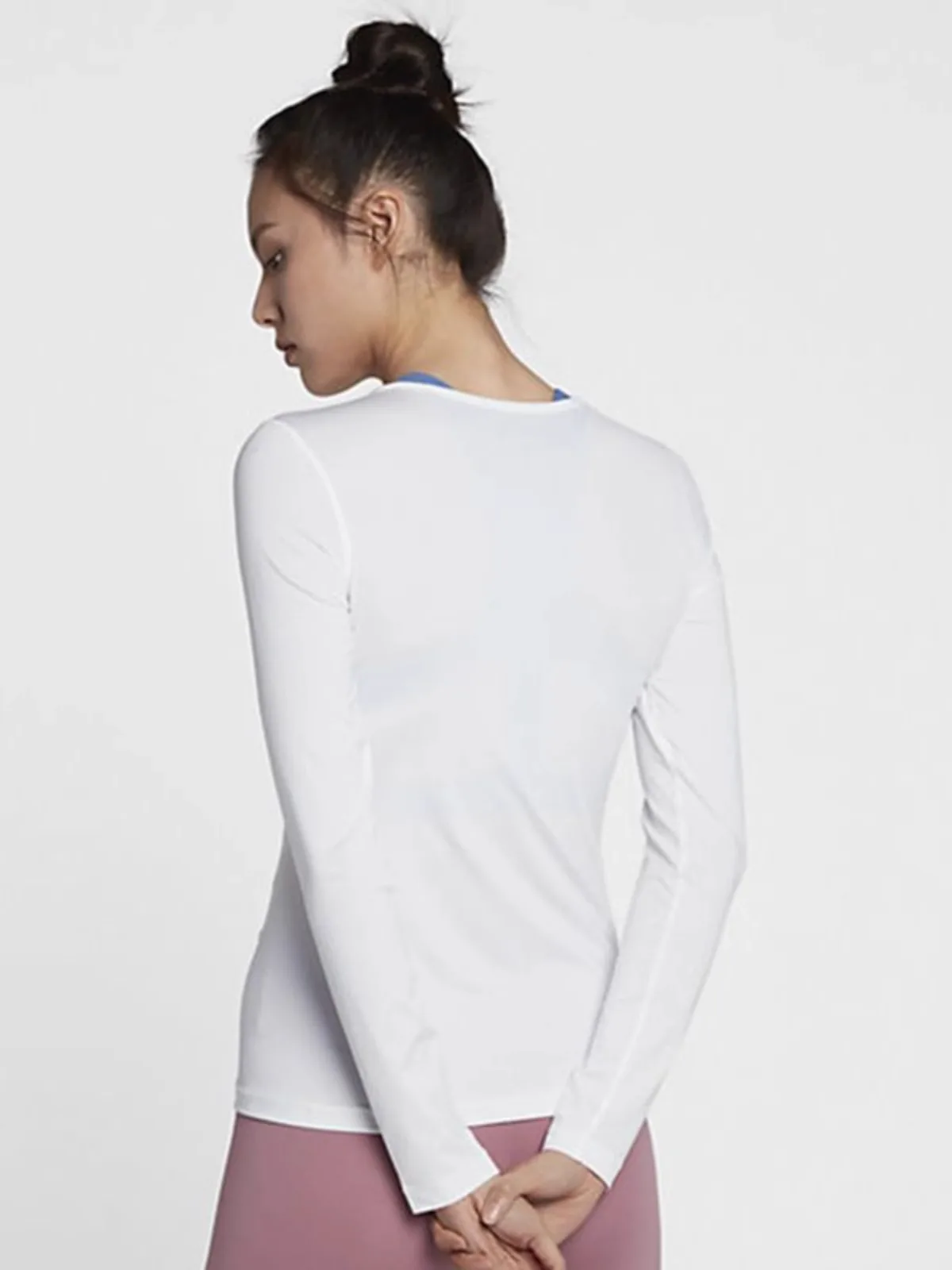 Nike-ropa deportiva de manga larga para mujer, transpirable con cuello redondo de alta elasticidad prenda deportiva, secado rápido, ideal para Yoga