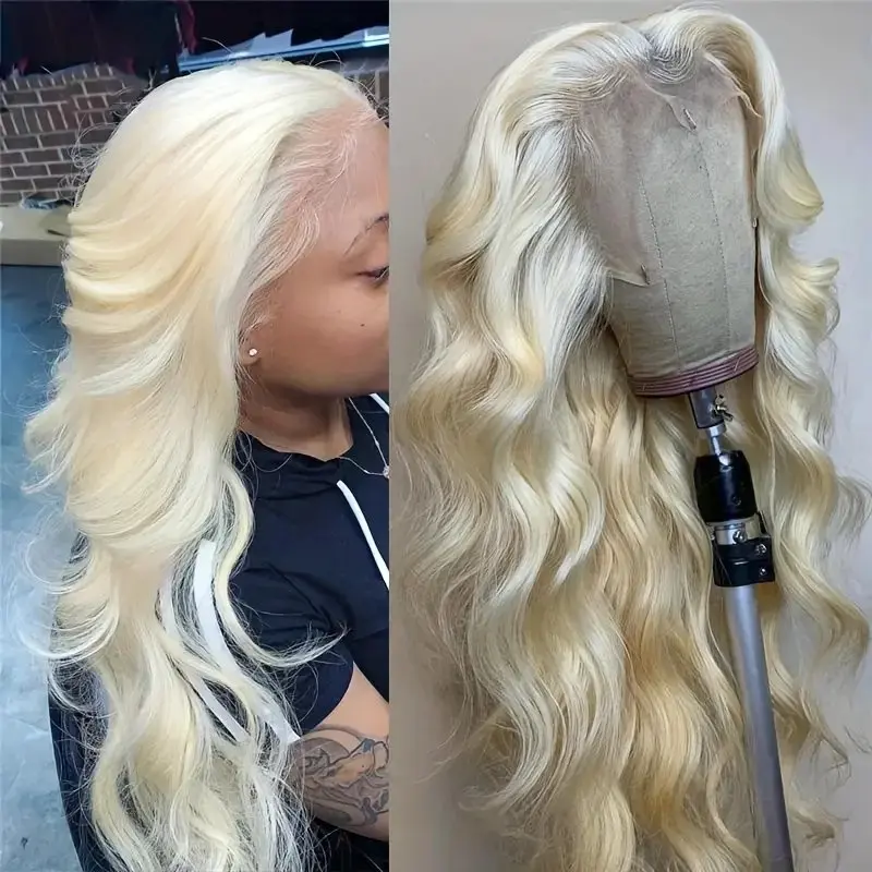 Peluca de cabello humano para mujer, postizo de encaje HD 13x6, 32 pulgadas, 13x4, 613 de densidad, ondas corporales de color, sin pegamento, 150 Rubio