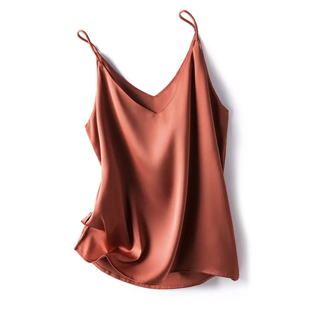 

Women Sling Vest V-neck Sleeveless Smooth Satin Camisole Loose Fit Solid Color Tank Tops Imitation Silk Bottoming Crop Tops топ