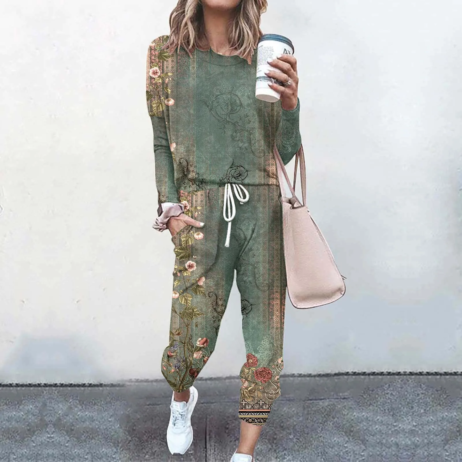 Fall spring Women Casual Sports Tracksuit Set Long Sleeve Hoodie+Drawstring Trousers Women Two Pieces Matching Suits Vintage Set