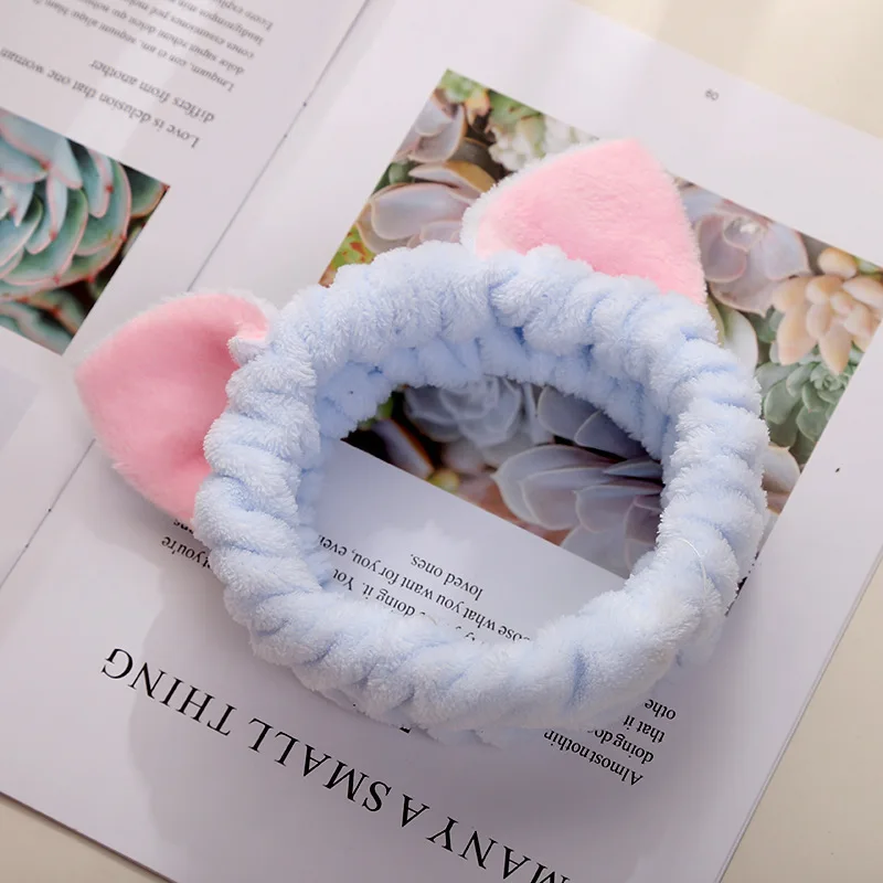 Cute Cat Ear fascia per le donne Coral Fleece Soft Elastic Hair Band Girl Face wash Makeup Skincare autunno inverno Hair accessso