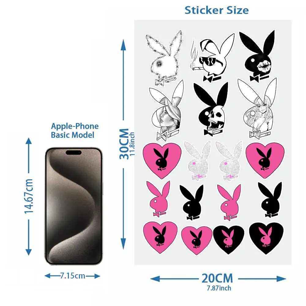 Y2K Gothic Bunny Vinyl Sticker Pack Pink Black Dripping Paint Barbed Heart Smoke Decals Waterproof For Laptop Phone Case Decor