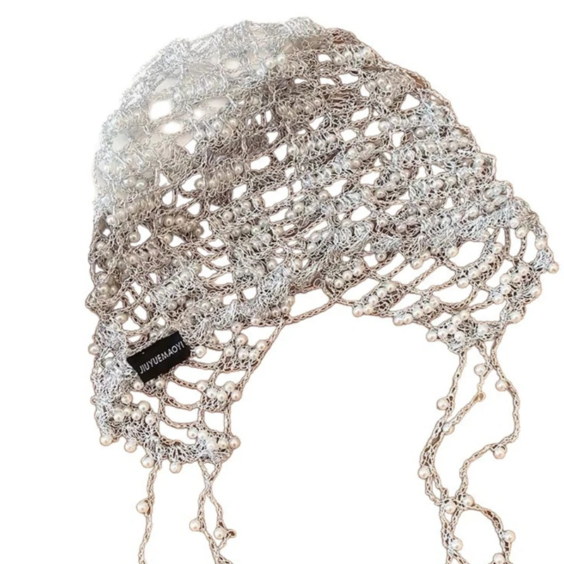 E56A Modern Hair Chain Hat Crochet Beadwork Hollowed Hat For Women Girl Casual Wear