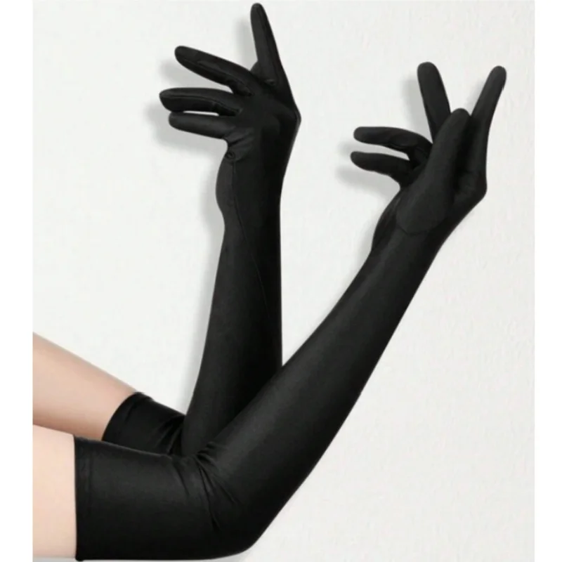 Long Elbow Satin Gloves Elegant Black White Silky Gloves 1920s Vintage Style Party Prom Wedding Decor Sleeves for Women 20.8inch
