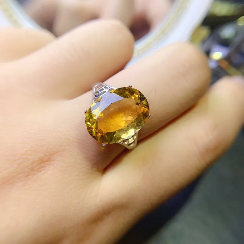 13x18mm New Arrival Natural Citrine Big Natural Gem Stone Rings for Women Silver 925 Fine Jewelry