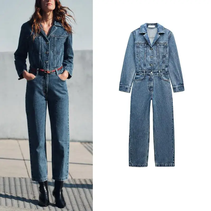 

Осень-зима, новые женские длинные хлопковые комбинезоны с фланелевым воротником, длинные комбинезоны све, брюки средней длины с высокой талией, широкие брюки, комбинезон