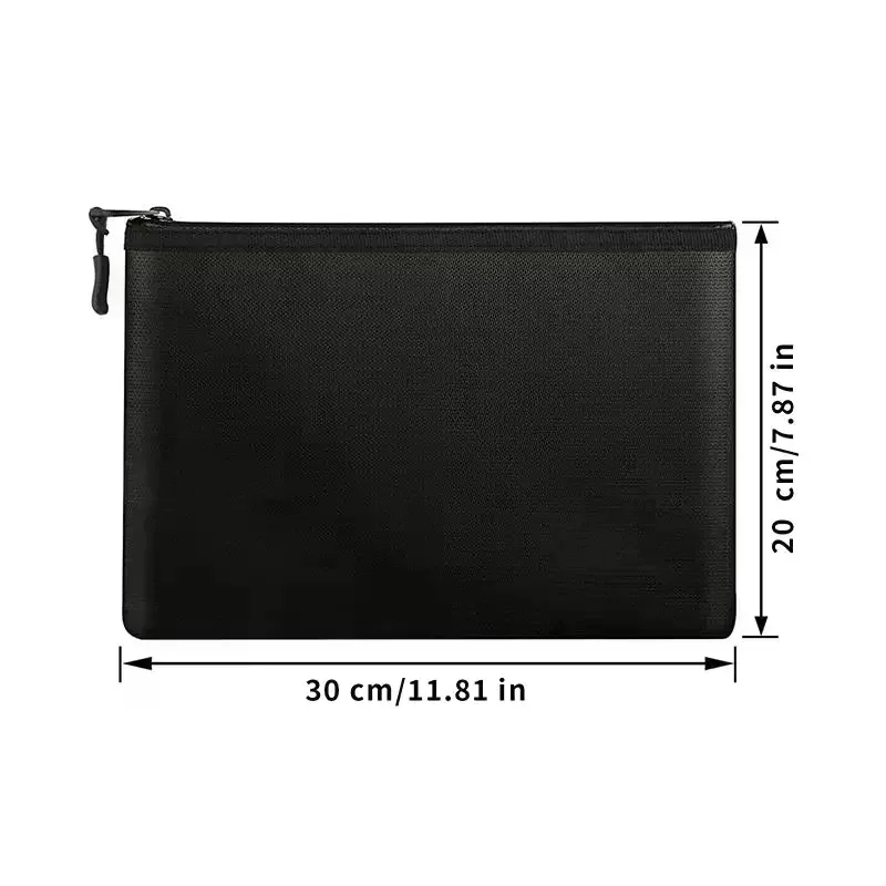 Multi-size Fireproof & Waterproof Bag Small Size ID Card Storage Bag With Zipper For Certificates Money Cards(black,silver) 1PC - view 4