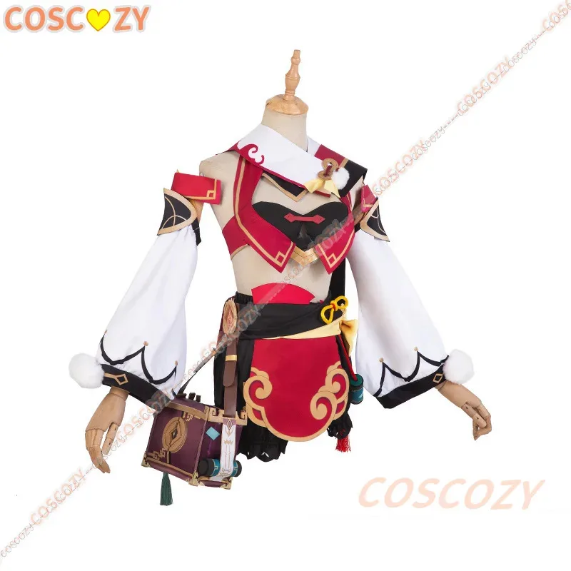 

qq34Genshin Impact Yanfei платье игровой костюм униформа Yan Fei косплей костюм парик шляпа рога сумка реквизит Хэллоуин вечерние шелковистый наряд