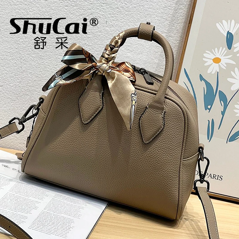 Genuine leather shoulder handbags Korean niche design fashionhandbag crossbody boston women's bag