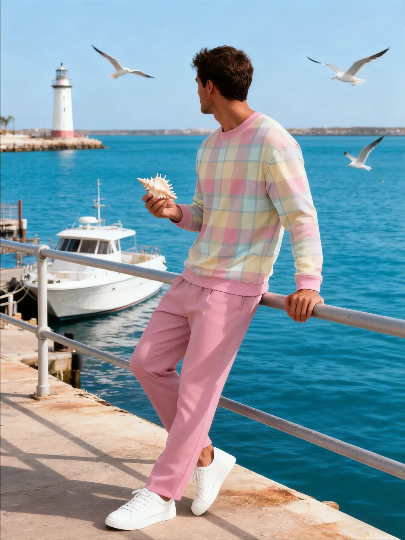 طقم بغطاء للرأس عصري مطبوع رقميًا للرجال مكون من قطعتين