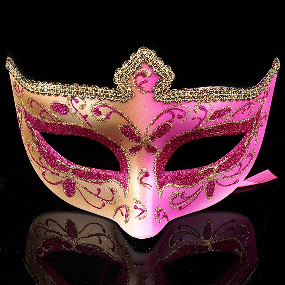 Half Face Mask Rosy Halloween Party Masquerade Cosplay Prop For Adults Teens Carnival Rave Wedding Dance Costume Accessory