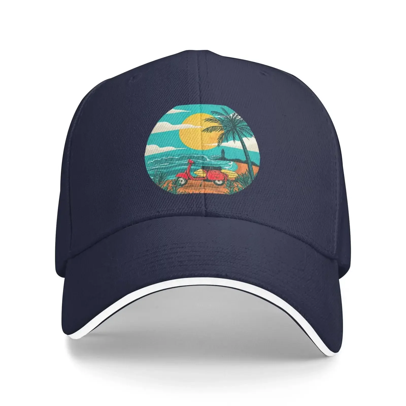 Sunset Beach Palm Tree Print Casual Sandwich Baseball Hats Adjustable Men's and Women's Caps Classic Cap