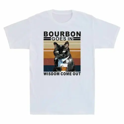 Bourbon Goes In Wisdom Come Out Cat Drink Tea Funny Cat Vintage Men's T Shirt