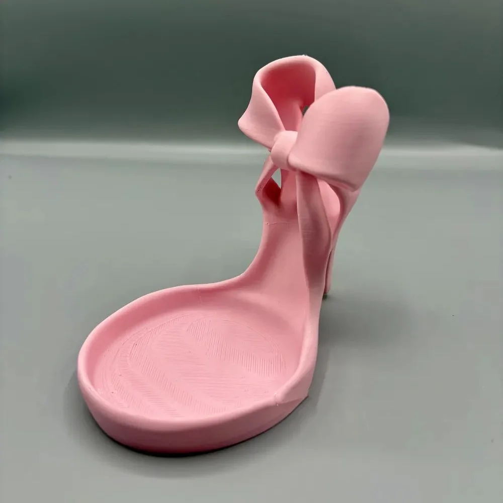 3D Printed High Heel Shoe Jewelry Holder, Elegant High Heel Shoe Jewelry Tray with Bow Decor, Ring Stand  for Vanity or Desk