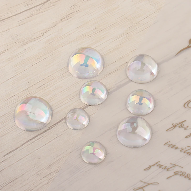10pcs Diy Jewelry Accessories Ab Color  Transparent White Round Semicircle Glossy Cat's Eye Drill Accessories Handmade Materials
