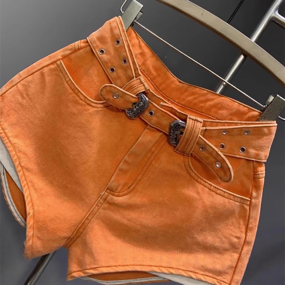 

2026 Summer Slim Shorts for Women Chic Hip Hop Y2K Orange Denim High Waist All-match Shorts Spicy Girls Trendy Hot Pants
