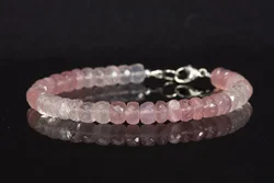 Madagascar Rose Quartz Bracelet, Ombre Rose Quartz Natural Gemstone Handmade Jewelry