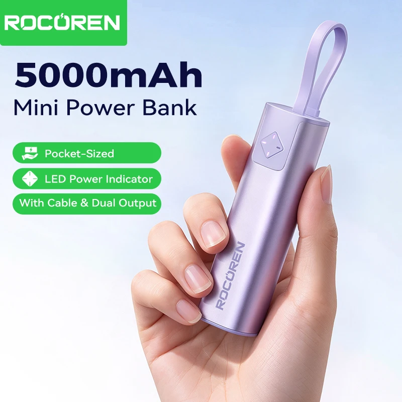ROCOREN 5000mAh Mini Lipstick Style Power Bank Battery Pack for Mobile Phones with LED Power Indicator Portable Charger Compact