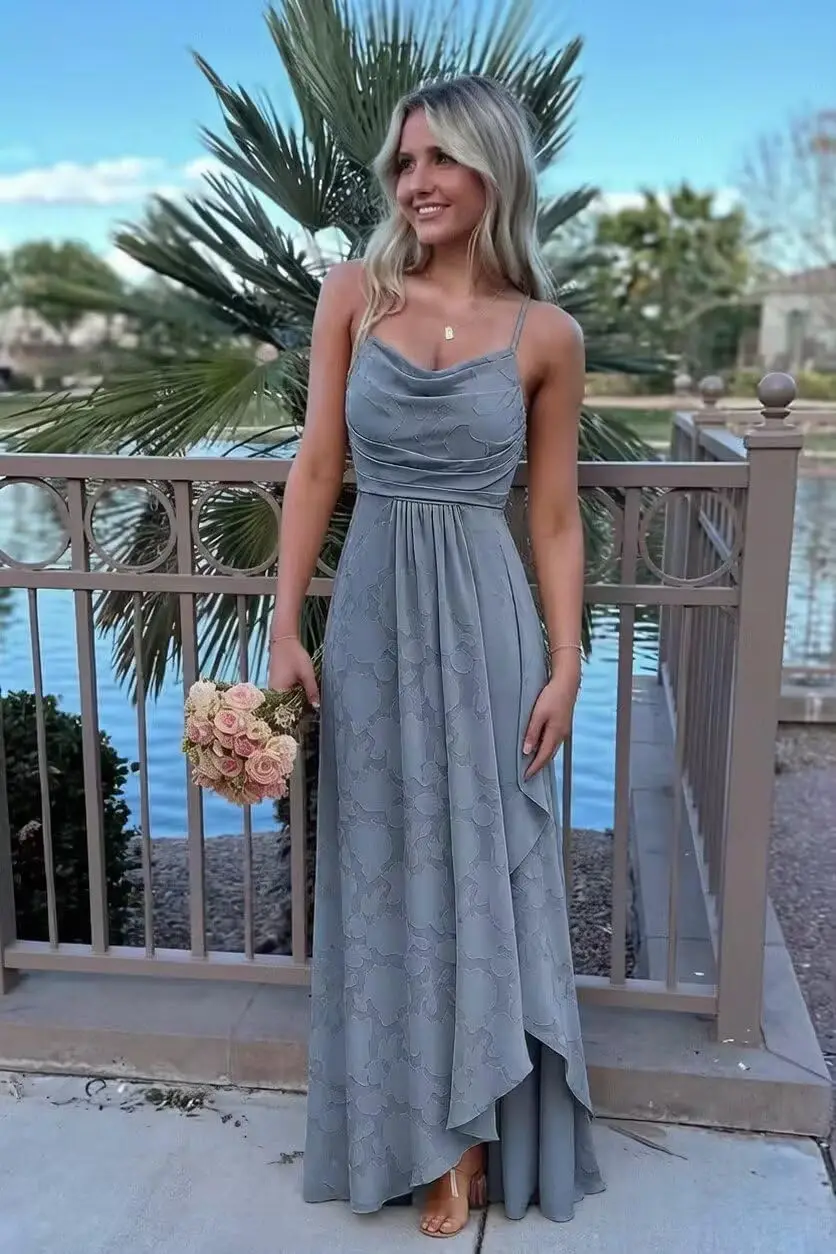 Woman Floral Bridesmaid Dresses Long Spaghetti Strap A Line Ruffles Formal Wedding Guest Dress Prom Dresses Party Dresses