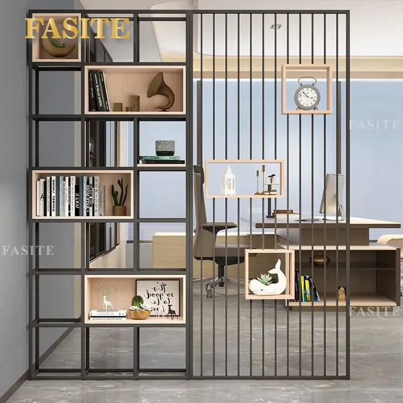 For Wrought Iron Room Divider Bookshelf Display Stand Light Luxury Partition Cabinet for Office Living Room Background