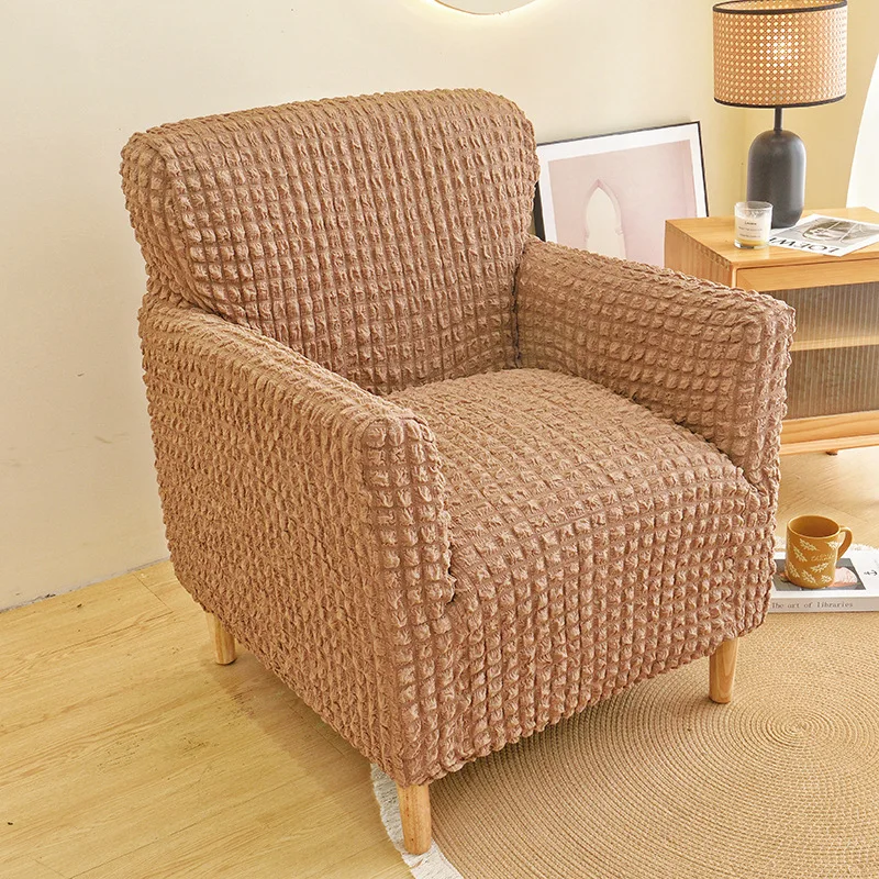 Seersucker Fabric Club Chair Cover Stretch Tub Armchair Slipcover Study Bar Counter Living Room Decor Single Sofa Covers