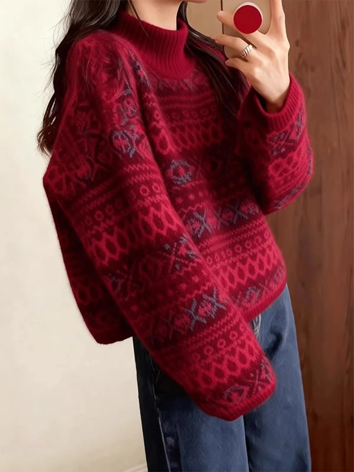 

Cisas Theme Loose Knitted Sweater Women's f High Collar Tassel Texture Casual Sle Autumn Winter Top Faionable Loos...