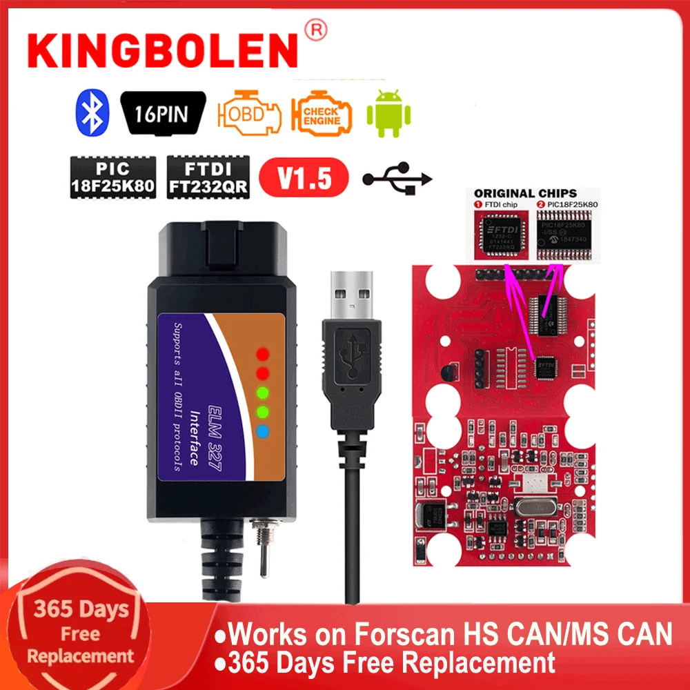 ELM 327 USB Bluetooth-compatible Works On Forscan HS CAN /MS CAN V1.5 Car OBD2 Diagnostic Tool ELM327 USB FTDI OBD2 Scanner