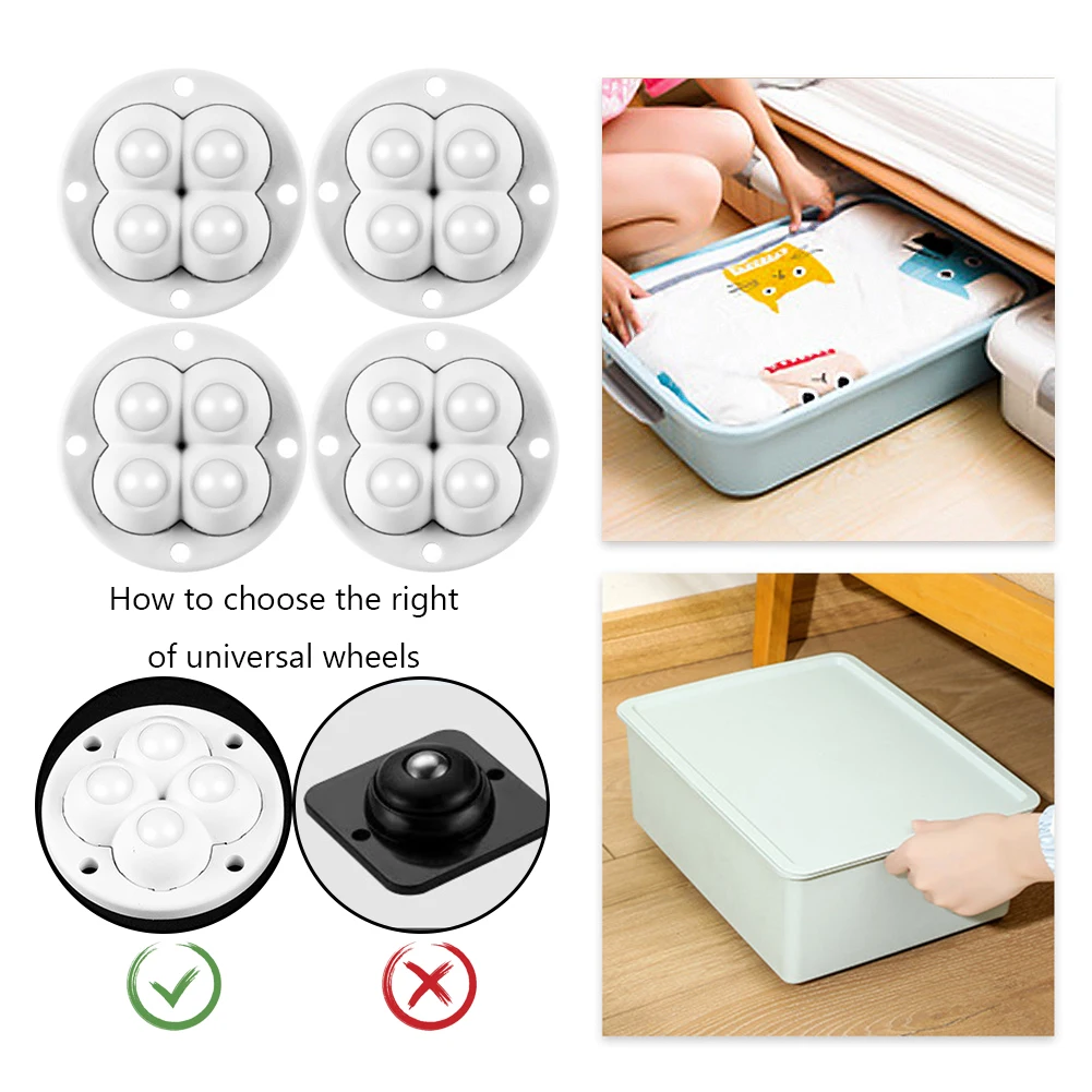 4-40pcs For Furniture Stainless Steel 360 Degree Roller Self Adhesive Furniture Caster Home Strong Load-bearing Universal Wheel