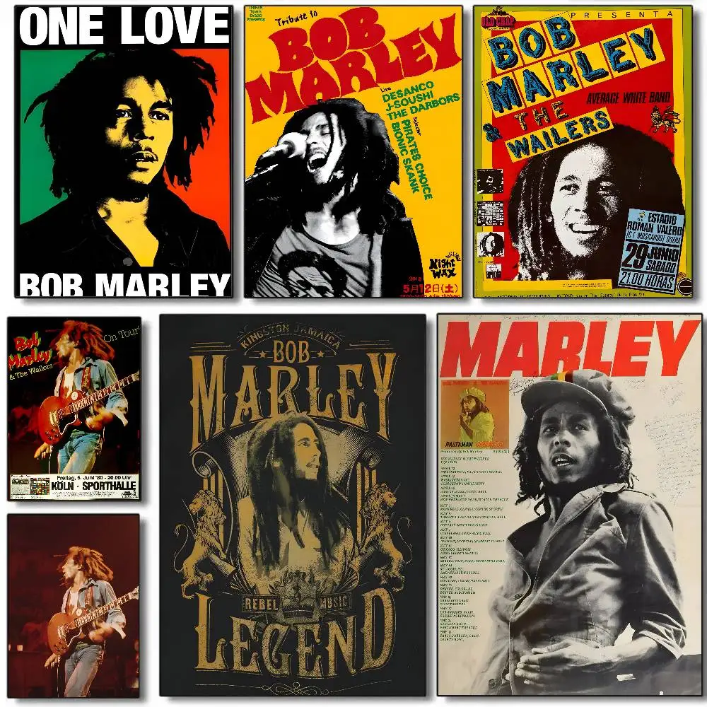 Pôster de arte em tela HD com pintura do cantor de reggae Bob Marley, impressão estética avançada em papel para decoração de parede de sala de estar e casa.