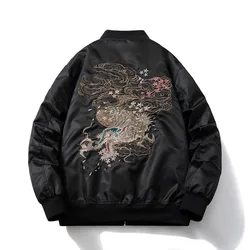 Men Bomber Jacket Dragon Embroidery Jacket Vintage Chinese Harajuku Baseball Coat Hip Hop Fashion Windbreaker Cool Streetwear