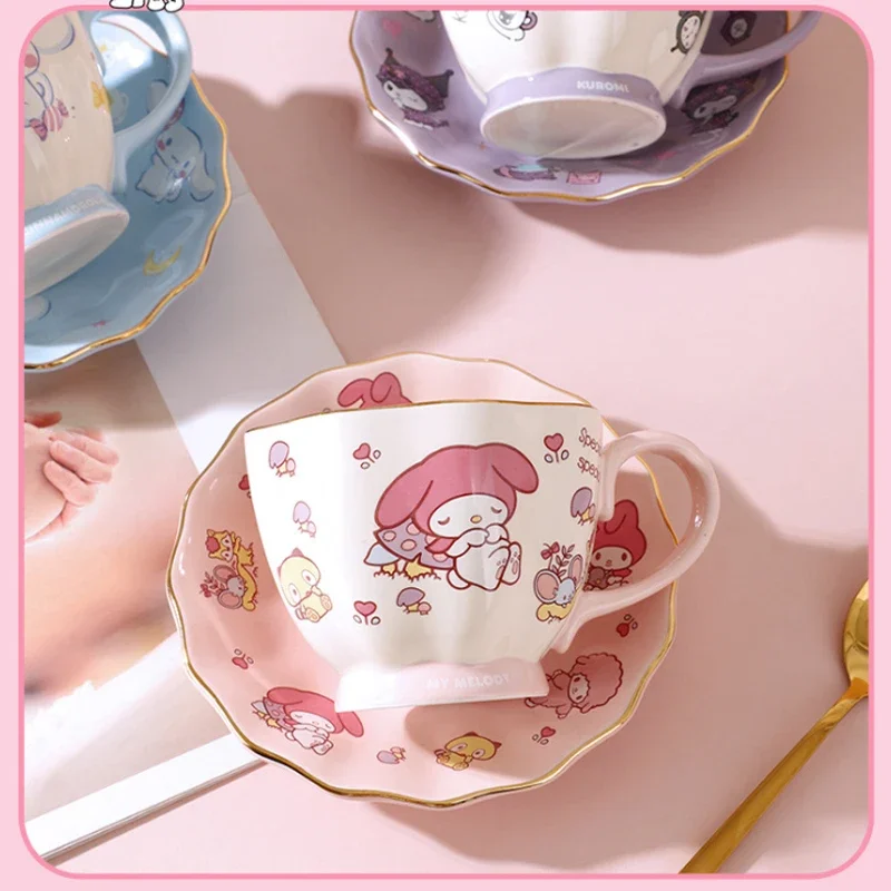 New Sanrio HelloKitty Kuromi MyMelody Children's Tableware Kawaii Anime Ceramic Heat Resistant Anti Scalding Coffee Cup Mug Gift