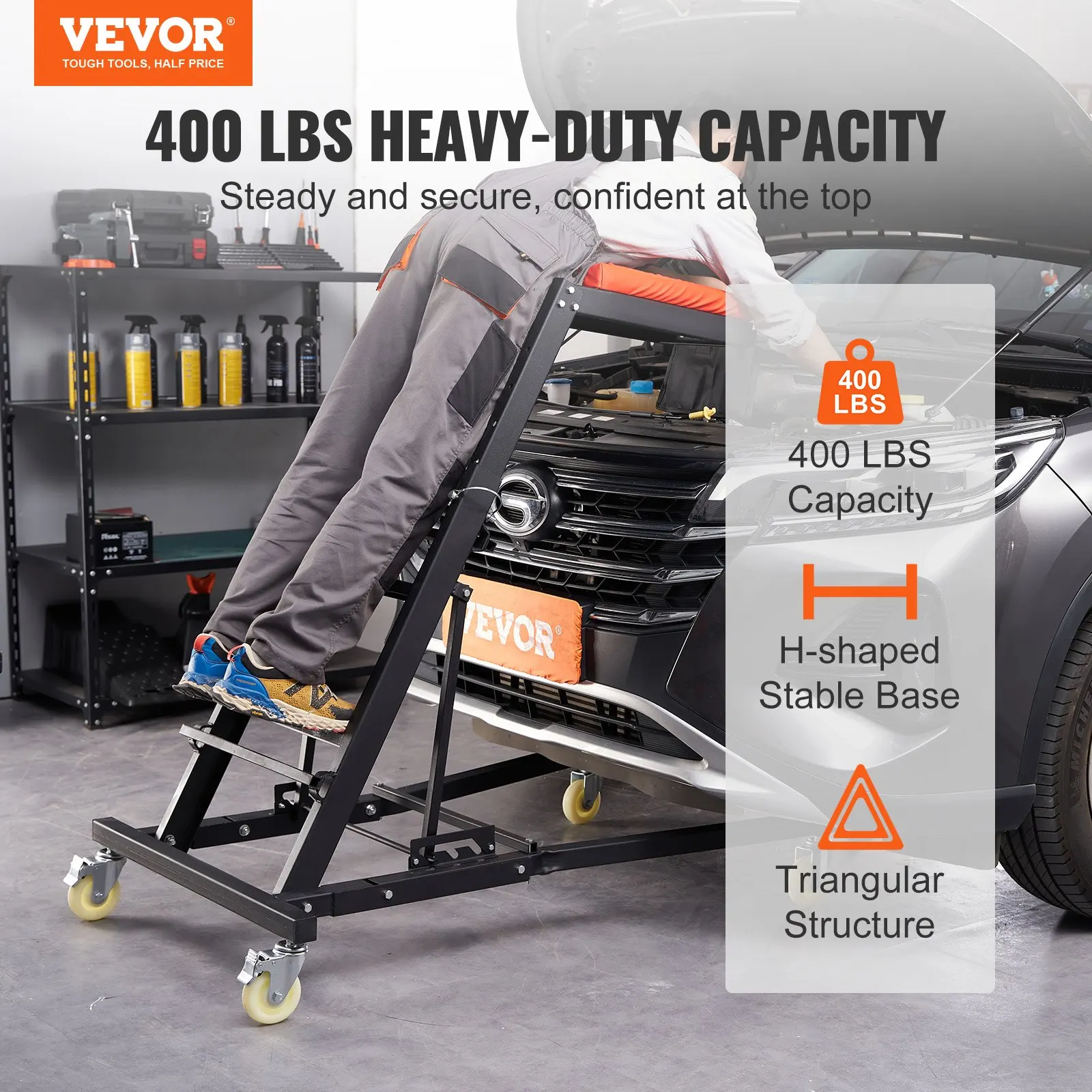 

Automotive Top Creeper, Engine Creeper , 400 LBS Capacity High Top Creeper, 4 Swivel Caster Wheels, Padded Deck, Creeper For