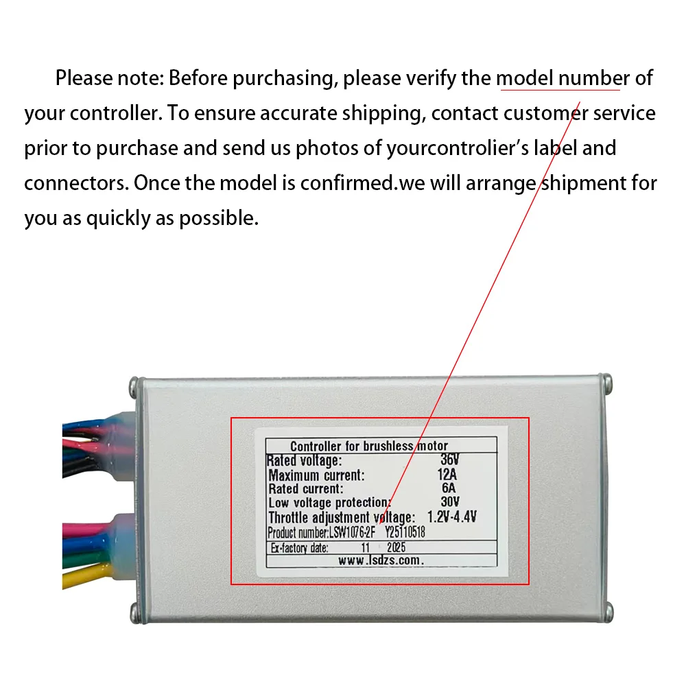 

Ebike Brushless Motor Controller LSW1076-2F 36V 12A Suitable for Electric Bicycles Scooters Fat-Tire Bikes Speed Controller