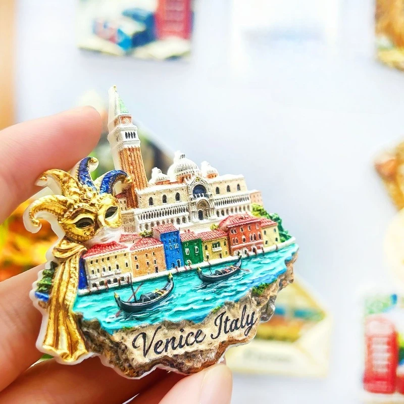 Venice Italy Fridge Magnet - Exquisite 3D Mask & Gondola Souvenir Unique Carnival City Travel Gift for Home & Festive Decor