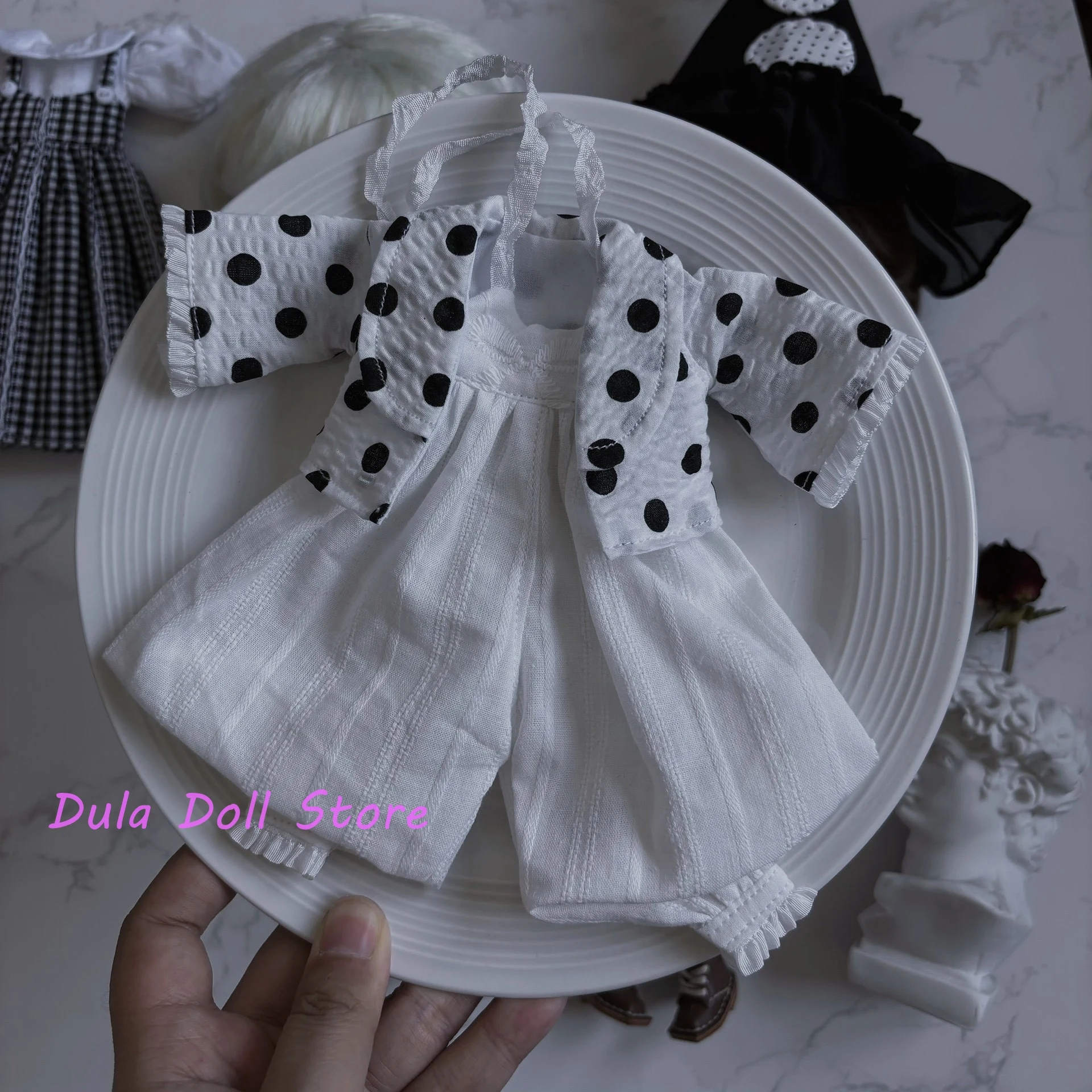 

2026 Dula Doll Clothes White polka dot coat bloomers witch hat set Blythe ob24 ob22 ICY JerryB 1/6 Doll Accessories