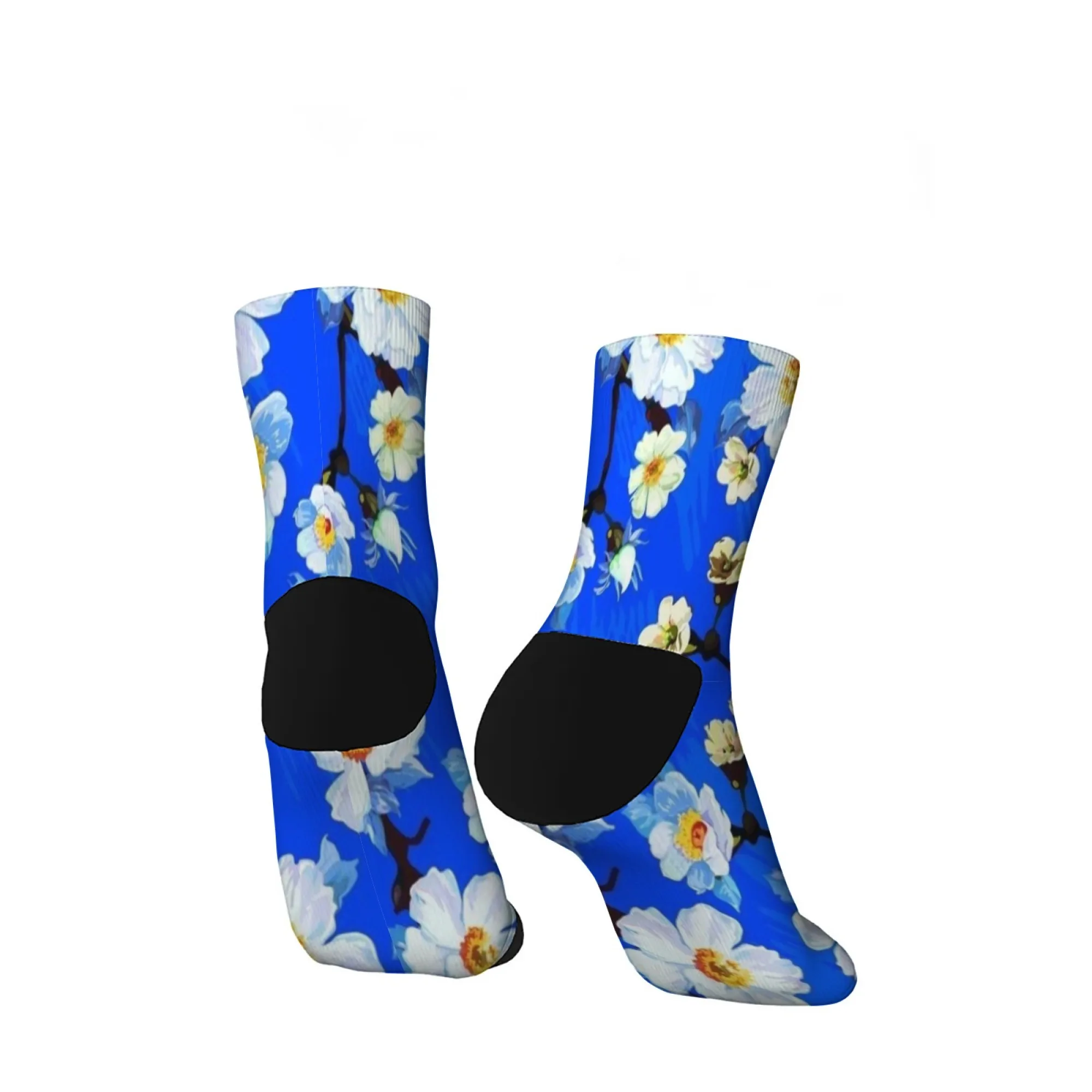 جوارب قصيرة للرجال من Crazy، زهور زرقاء بسيطة، مريحة وغير رسمية، جوارب هيب هوب للسفر واللياقة البدنية