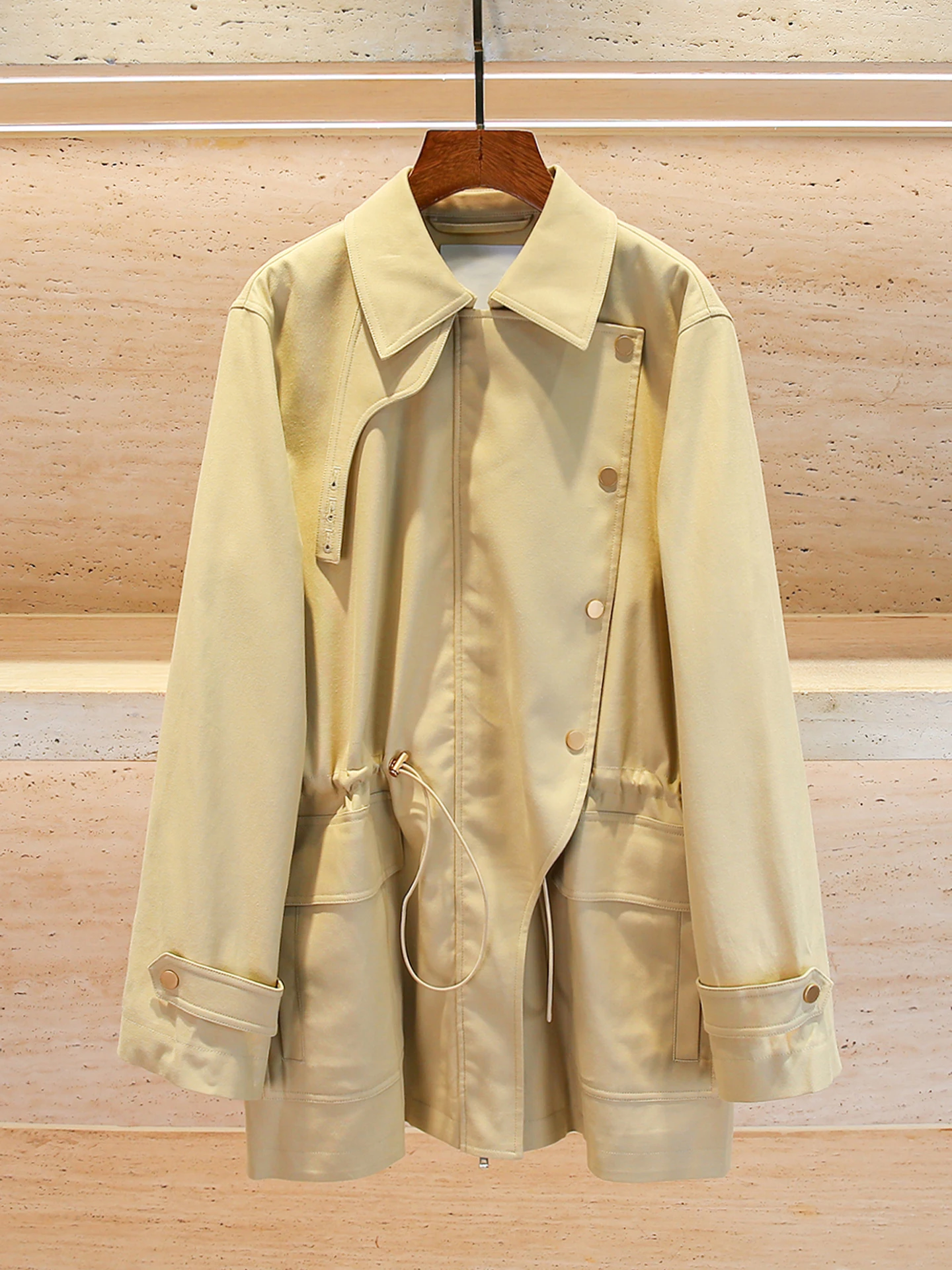 

Высококачественное женское осеннее пальто Barn Sle с завязками на талии, рабочая одежда Jaet, простой свободный крой, длинный свек или длина, на одной пуговице