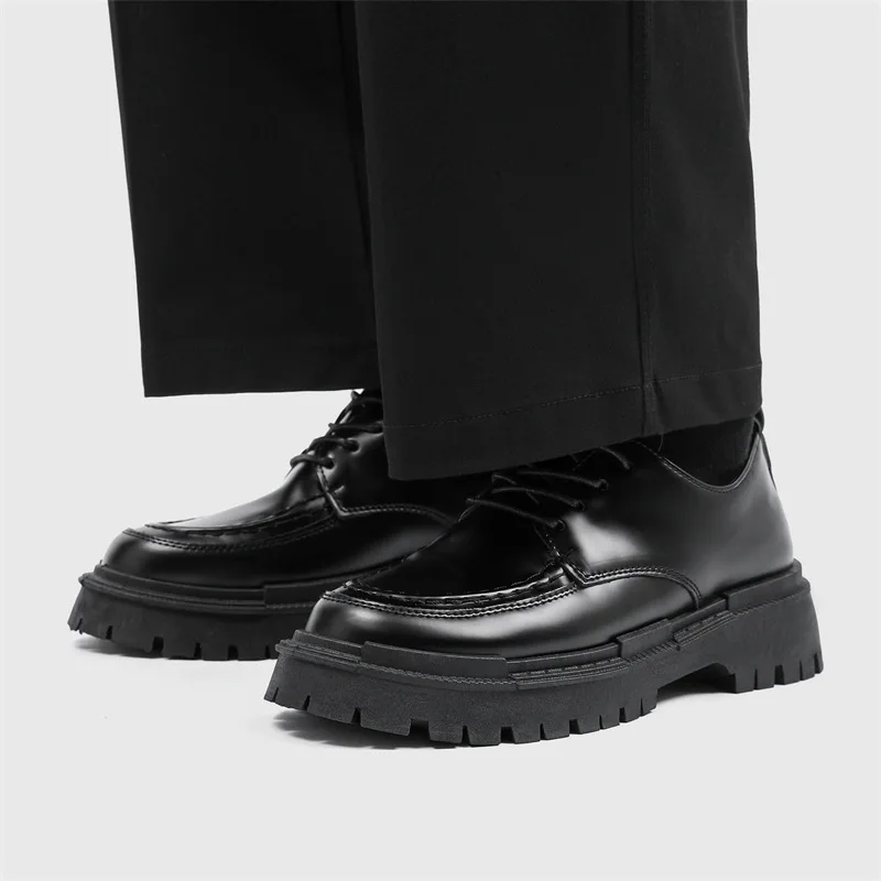 

Thick Sole Formal Black Men Leather Shoes Luxury Brand Designer Platform Casual Shoes Wedding Dress Oxfords Men Work