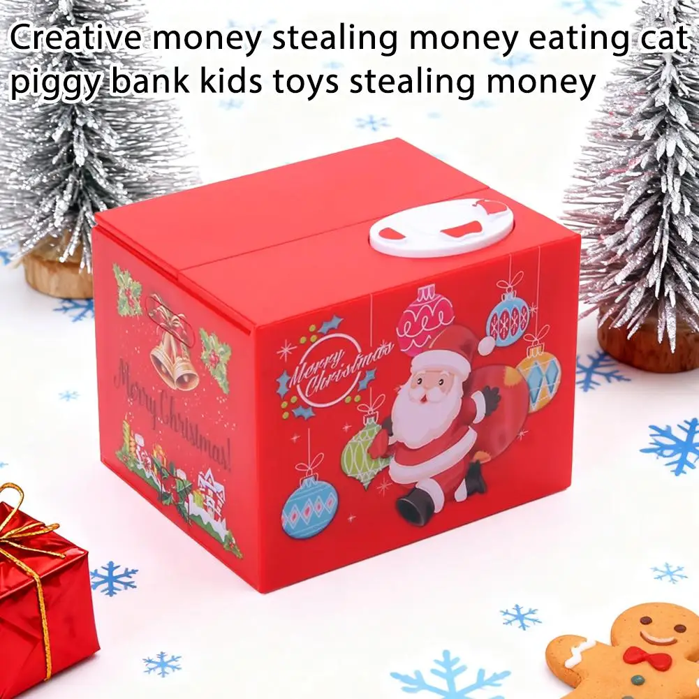 Um cofrinho de coleção de dinheiro assistido de Papai Noel, cofrinho elétrico, cofrinho divertido, compatível com aniversários de Natal A5I9