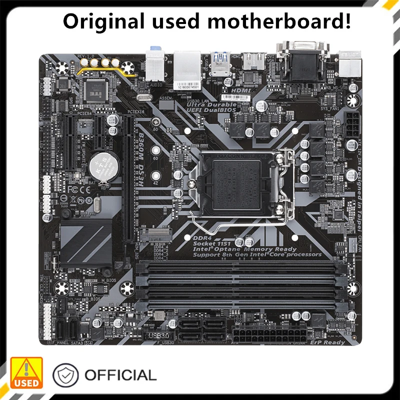 

For B360M DS3H Original Used Desktop Intel B360 64GB DDR4 Motherboard LGA 1151 i7/i5/i3 USB3.0 SATA3