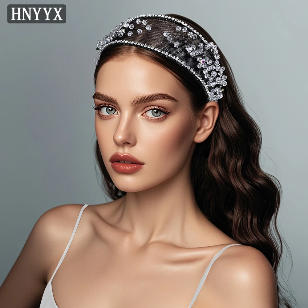 HNYYX French Retro Black Headdress Crystal Headband Handmade For Women Hairband Holiday Party Rhinestone Jewelry A151